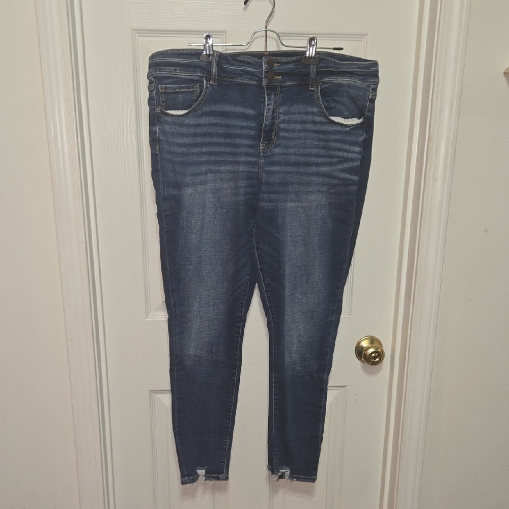 BKE Women's Dark Blue Skinny with Raw Hem
